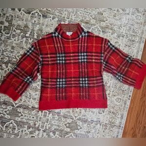 Mudpie Wool Paid Red Sweater With Bell Sleeves Small